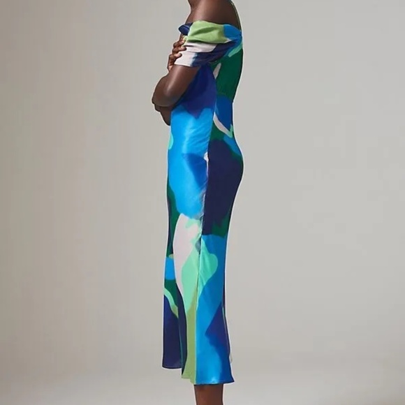 New Anthropologie Bl-nk Painterly Off-Shoulder Slip Dress Blue size XXS NWT - Picture 1 of 5